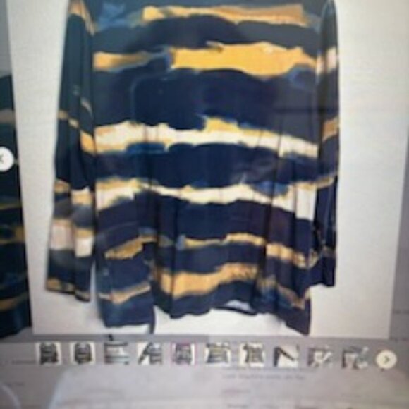 LOGO by Lori Goldstein Sz Large Tie-Dye Stripe Knit Top w/ Cinched Tie Ink - Picture 2 of 6